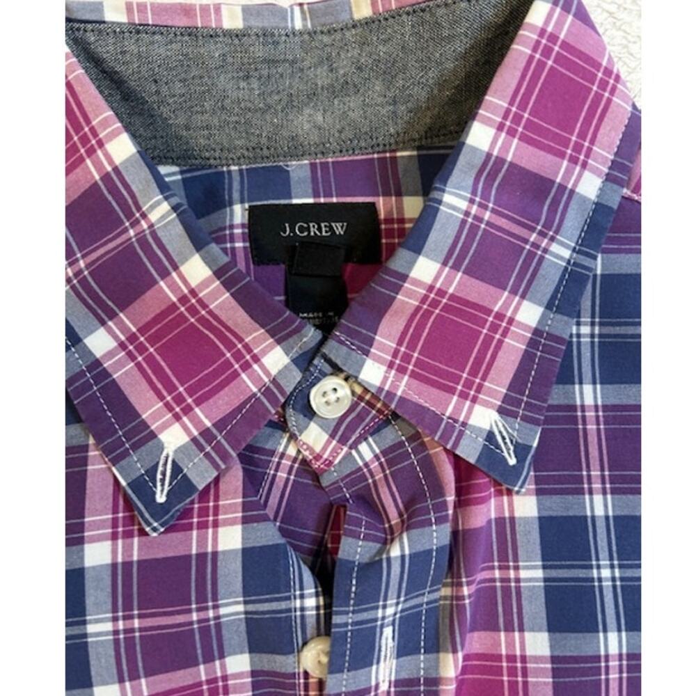 J. CREW Men's Plaid Button Down Shirt Sz SMALL Tartan Navy Pink Magenta